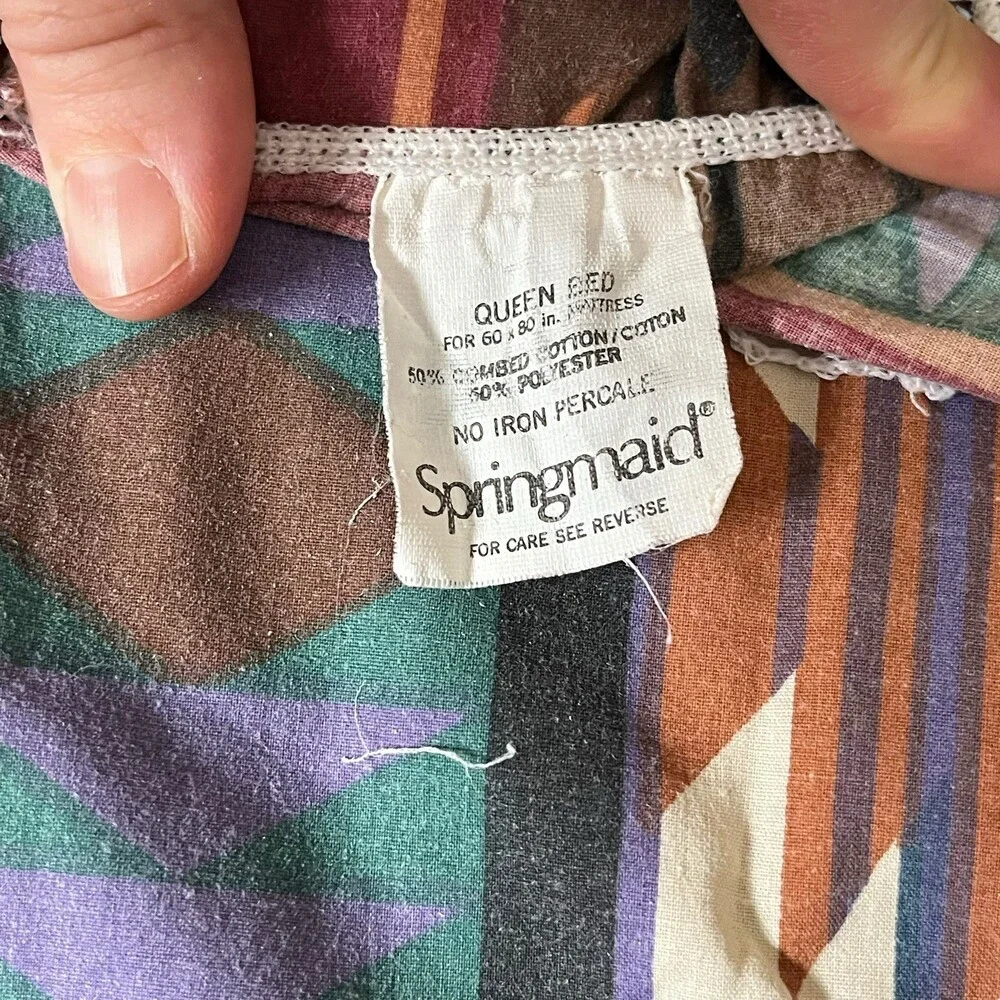 VTG Springmaid Percale 90s Southwestern Aztec Geometric Queen Fitted Bed Sheet